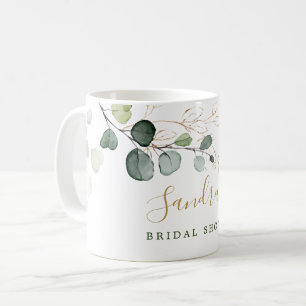 Eucalyptus Leaves Gold Floral, your name coffee Mug