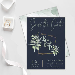 Eucalyptus Leaves Gold Frame Greenery Wedding Save Magnetic Invitation
