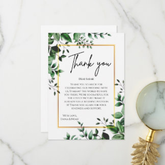 Eucalyptus Leaves Gold Frame Wedding Thank You Card
