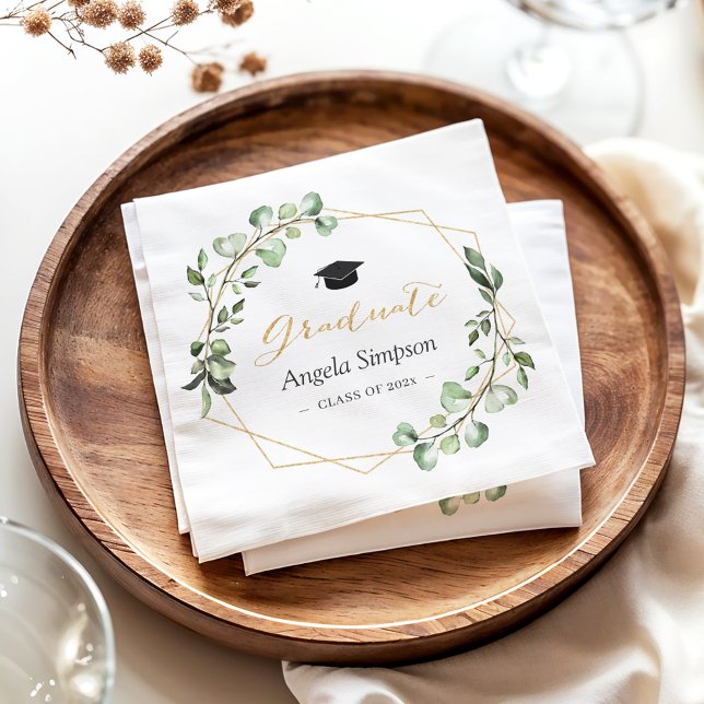 Eucalyptus Leaves Gold Geometric Graduation Party Napkin (Creator Uploaded)