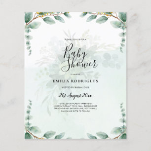 Eucalyptus Leaves GOLD WEDDING QR CODE BUDGET Flyer