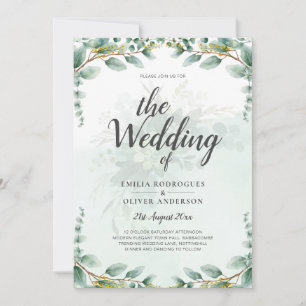 Eucalyptus Leaves GOLD WEDDING QR CODE BUDGET Invitation