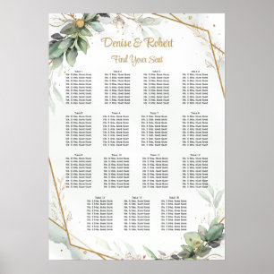 Eucalyptus Leaves Gold Wedding Seating Chart
