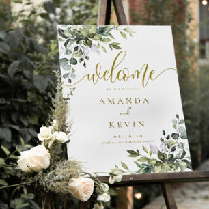 Eucalyptus Leaves Gold Welcome Wedding Sign 