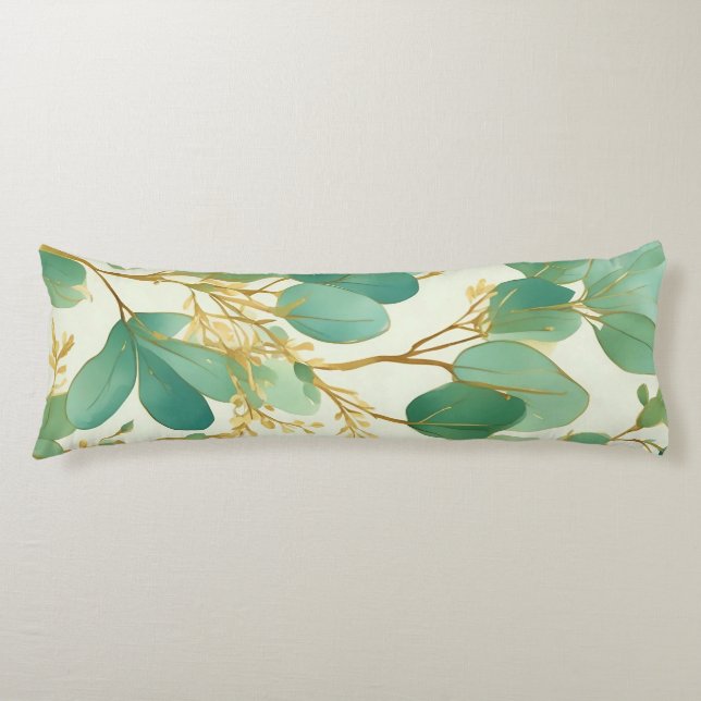 Eucalyptus Leaves Green and Gold Design Body Cushion (Front)