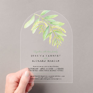  Eucalyptus leaves green water wedding  Acrylic Invitations