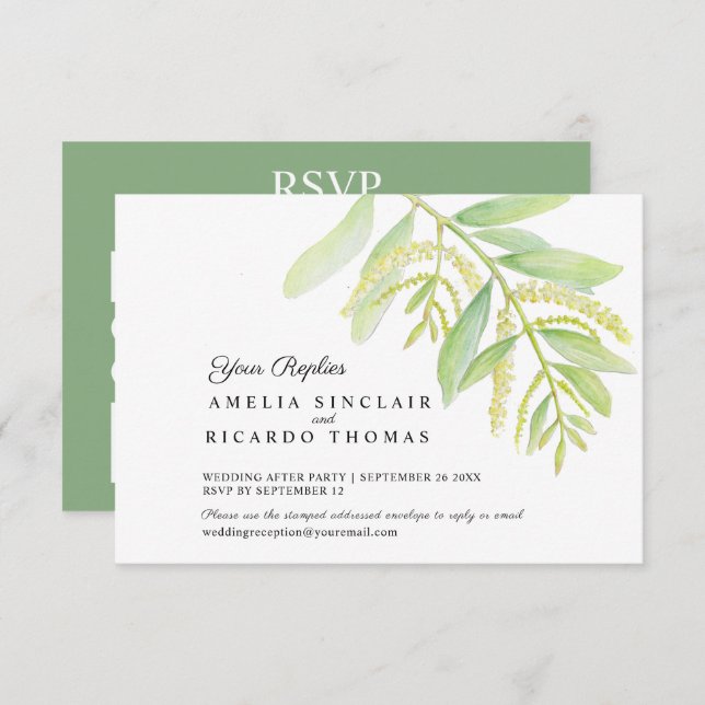  Eucalyptus leaves green water wedding  RSVP Card (Front/Back)