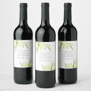 Eucalyptus leaves green watercolor wedding wine label