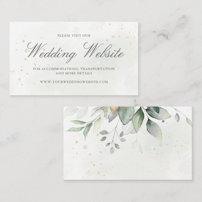 Eucalyptus Leaves Greenery Gold Wedding Website Enclosure Card (Front/Back)