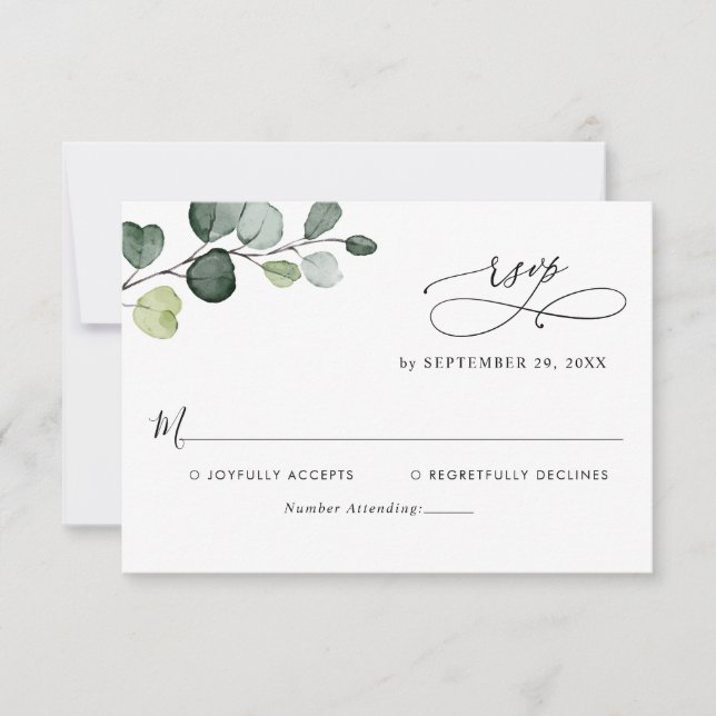 Eucalyptus Leaves Greenery Monogram RSVP Card (Front)