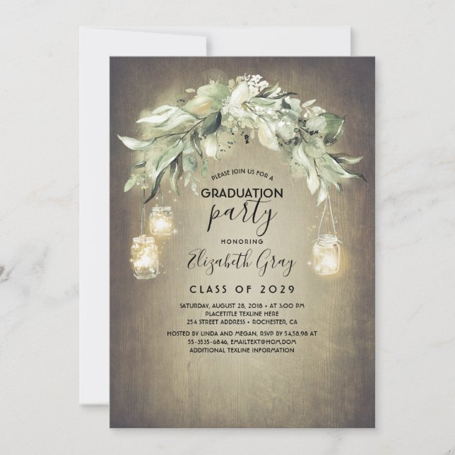 Eucalyptus Leaves Greenery Rustic Graduation Invitation (Front)