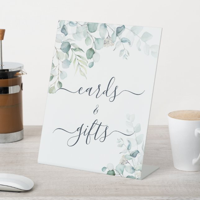 Eucalyptus Leaves Greenery Shower Cards & Gifts Pedestal Sign (In SItu)