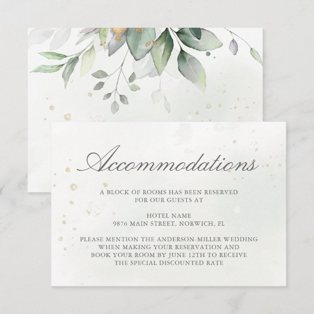 Eucalyptus Leaves Greenery Wedding Accommodation Enclosure Card (Front/Back)