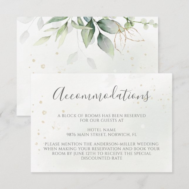 Eucalyptus Leaves Greenery Wedding Accommodations Enclosure Card (Front/Back)