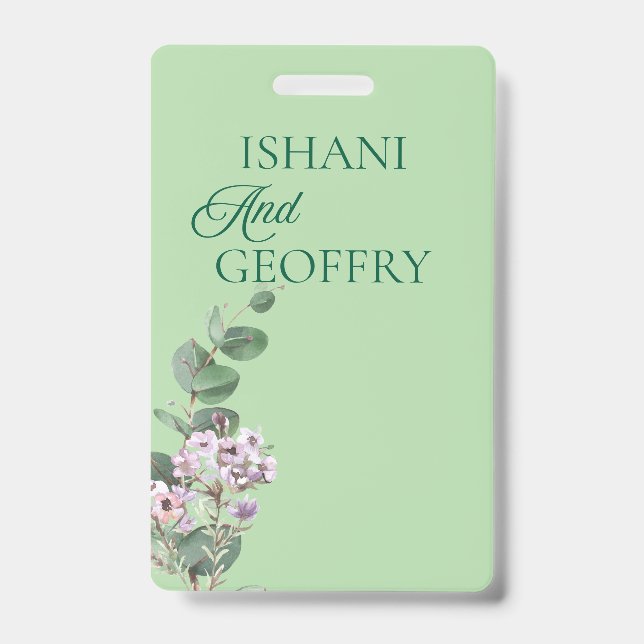 Eucalyptus Leaves Greenery Wedding  ID Badge (Front)