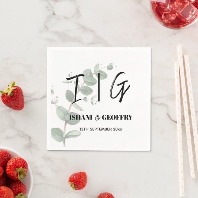 Eucalyptus Leaves Greenery Wedding Napkin (Insitu)