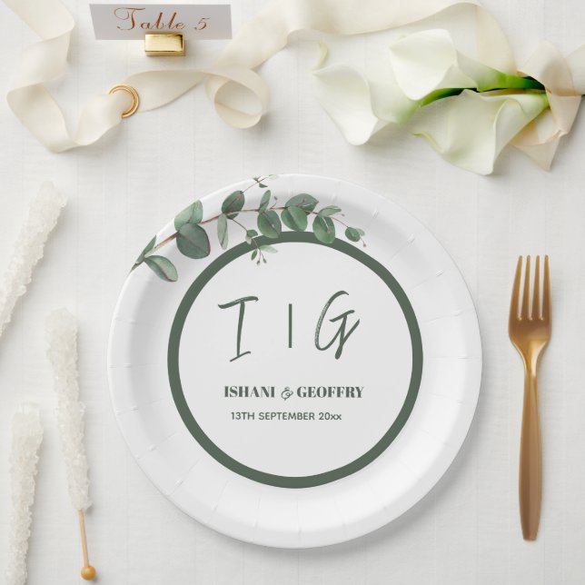 Eucalyptus Leaves Greenery Wedding Paper Plate (Wedding)