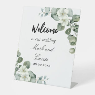 Eucalyptus leaves greenery wedding Pedestal Sign