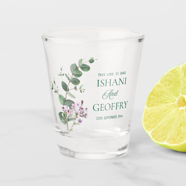 Eucalyptus Leaves Greenery Wedding  Shot Glass (Front)