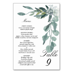 Eucalyptus leaves Menu and Table Tent Sign Table Number