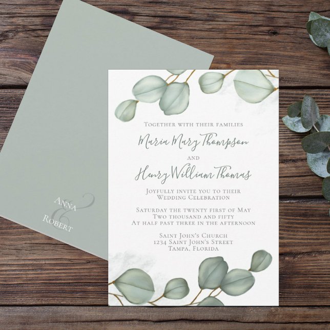 Eucalyptus Leaves Minimalist Watercolor Elegant Invitation (Creator Uploaded)