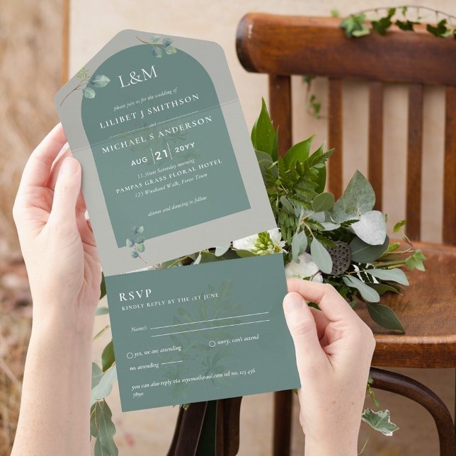 Eucalyptus Leaves Overlay Arch Wedding All In One Invitation (Creator Uploaded)
