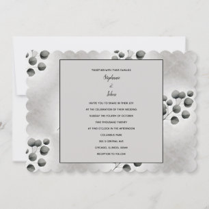 Eucalyptus Leaves Pattern Black White Grey Wedding Invitation