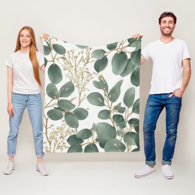 Eucalyptus Leaves Pattern Fleece Blanket (In Situ)