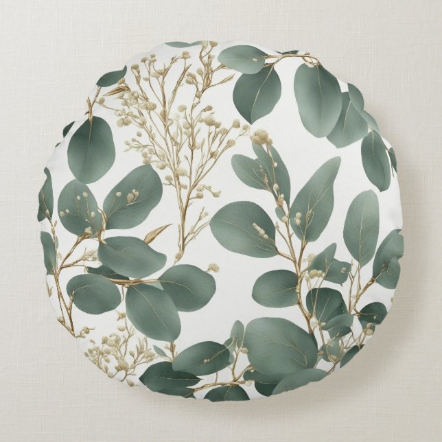 Eucalyptus Leaves Pattern Round Cushion (Front)