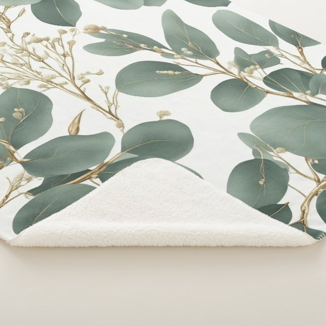Eucalyptus Leaves Pattern Sherpa Blanket (3/4)