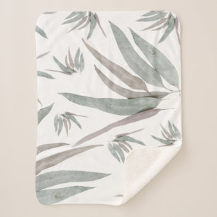 Eucalyptus Leaves Pattern Sherpa Blanket