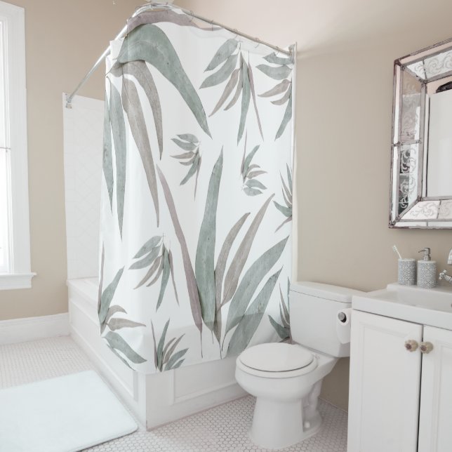 Eucalyptus Leaves Pattern Shower Curtain (In Situ)