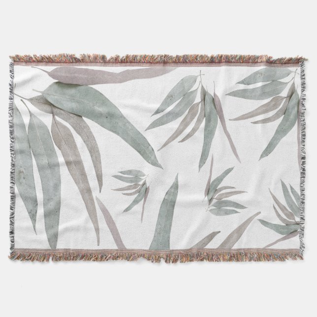 Eucalyptus Leaves Pattern Throw Blanket (Front)