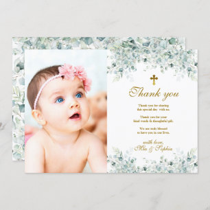Eucalyptus Leaves & Photo Baptism Thank You Card