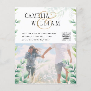 Eucalyptus Leaves PHOTO QR CODE SAVE THE DATE Flyer