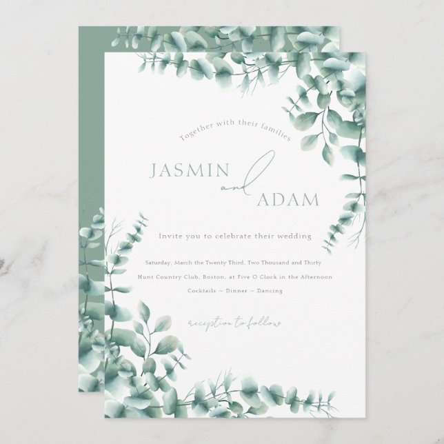 Eucalyptus Leaves Sage Green Foliage Wedding Invitation (Front/Back)