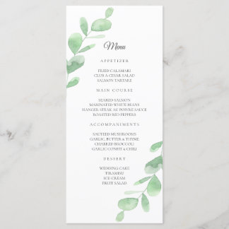 Eucalyptus leaves. Simple Botanical wedding Menu