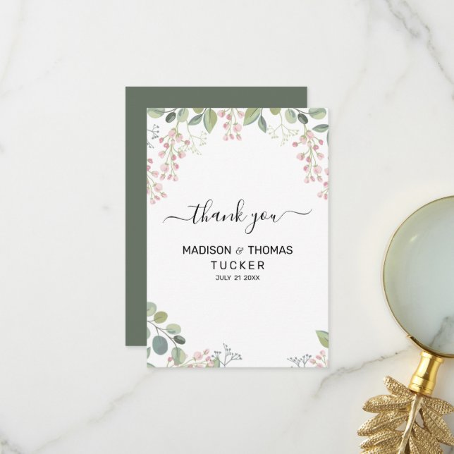 Eucalyptus Leaves Thank You Card (Front/Back In Situ)