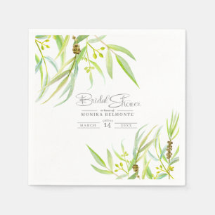 Eucalyptus leaves watercolor green bridal shower napkin