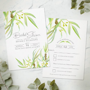 Eucalyptus leaves watercolor green bridal shower RSVP card