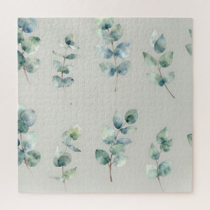 Eucalyptus Leaves Watercolor Pattern Jigsaw Puzzle