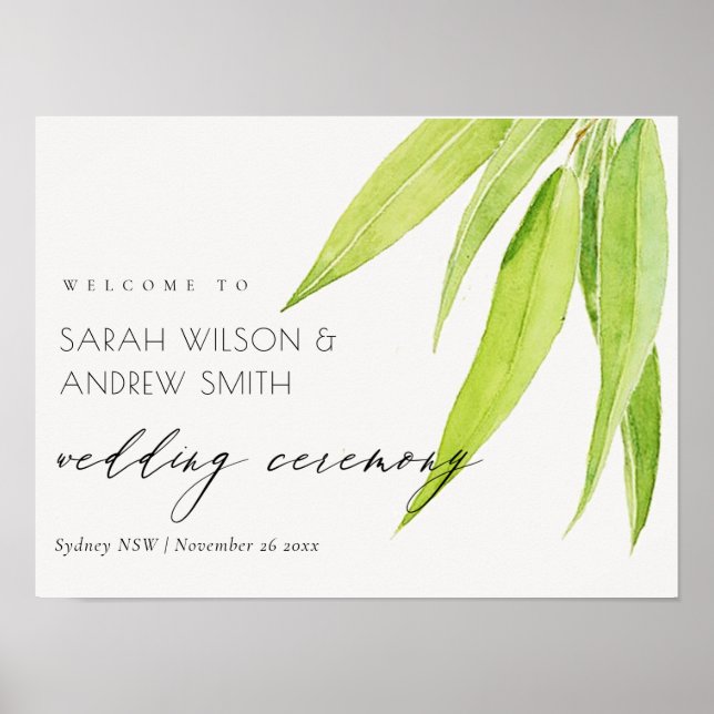 EUCALYPTUS LEAVES WATERCOLOUR FOLIAGE WEDDING POSTER (Front)