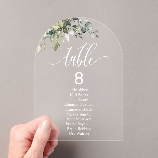 Eucalyptus Leaves Wedding Arch Seating Chart Table Acrylic Invitations (Insitu (Handheld))