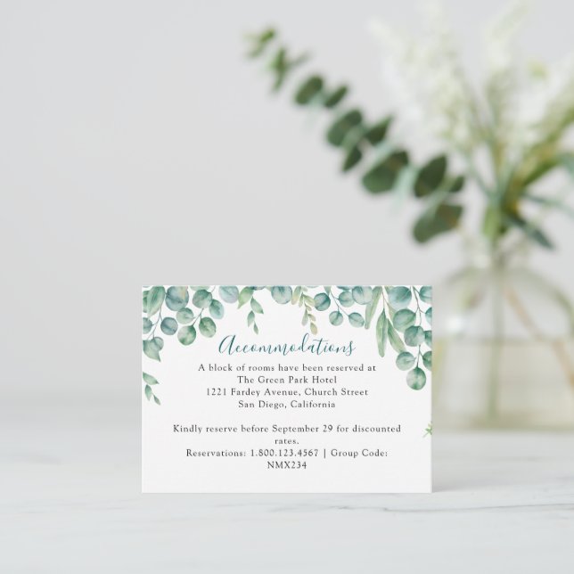 Eucalyptus Leaves Wedding Enclosure Card (Standing Front)