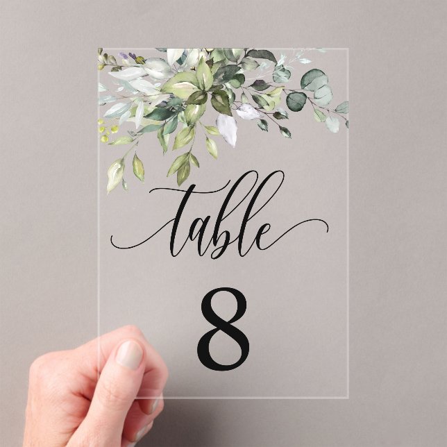 Eucalyptus Leaves Wedding Event Seating Table Card Acrylic Invitations (Insitu (Handheld))