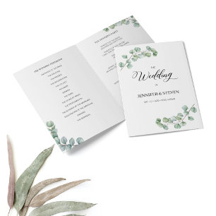 Eucalyptus Leaves Wedding Folded Program Programme