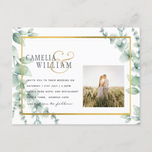 Eucalyptus Leaves WEDDING Greenery GOLD QR CODE Postcard
