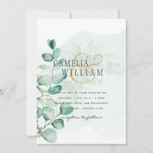 Eucalyptus Leaves Wedding Greenery QR CODE Modern Invitation