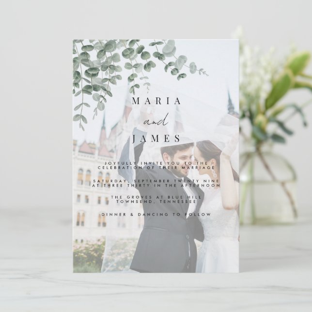 Eucalyptus Leaves Wedding Invitation (Standing Front)