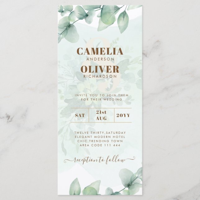 Eucalyptus Leaves Wedding Invitations Digital (Front)